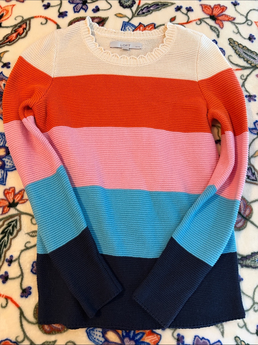 LOFT Colorblock Scoopneck Sweater in Cream, Orange, Pink, Blue, Navy